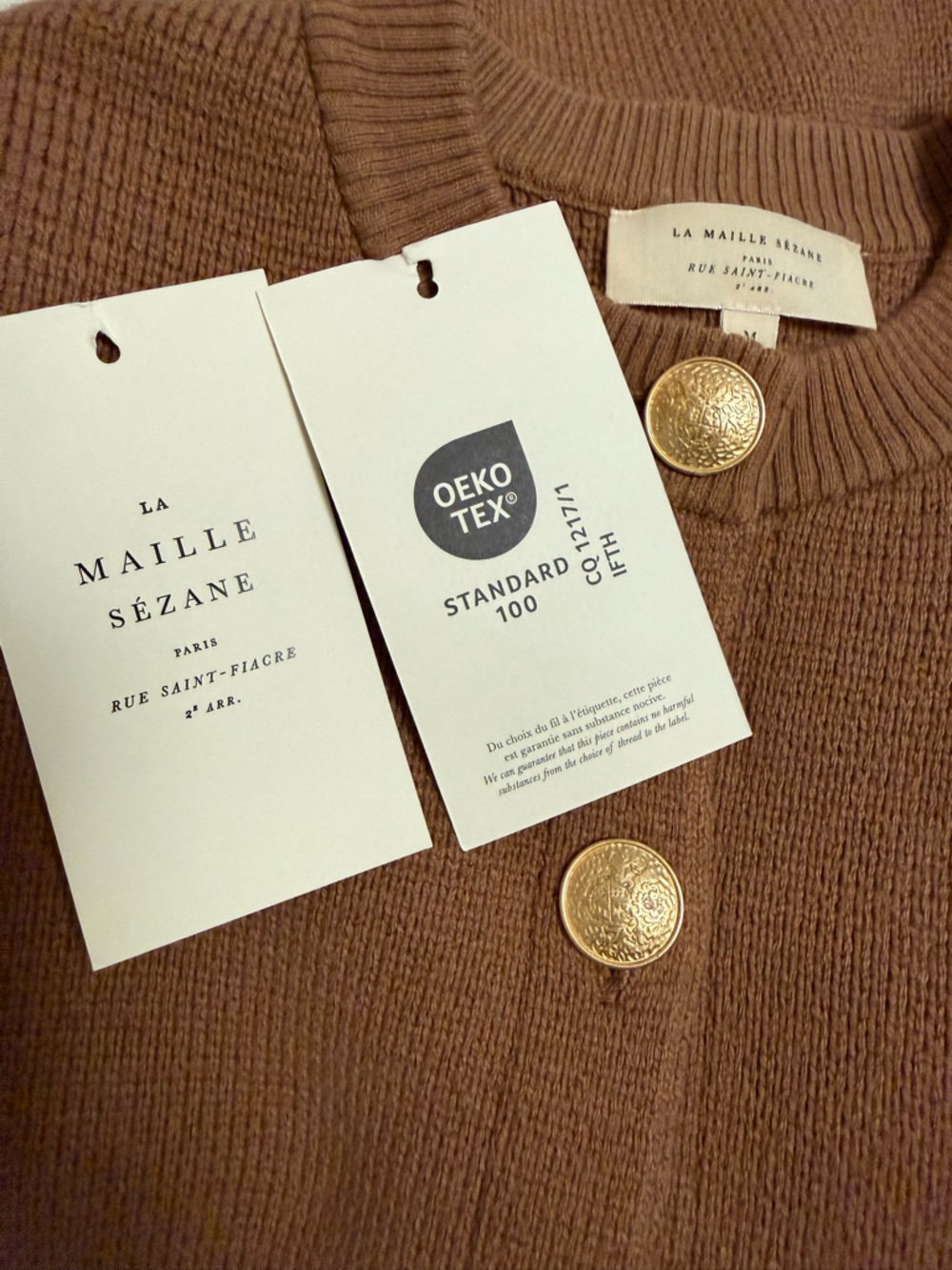 Sezane Valerio Wool Cotton Blend Cardigan in Camel Size Medium EUC - Picture 2 of 16